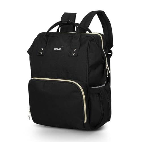 Image of LuvLap Lily Multifunctional Waterproof Diaper Bag for Mothers for Travel, Mother Travelling Bag, Backpack Cum Tote bag for Mothers, 24L Large storage capacity with 15 pockets (Black)