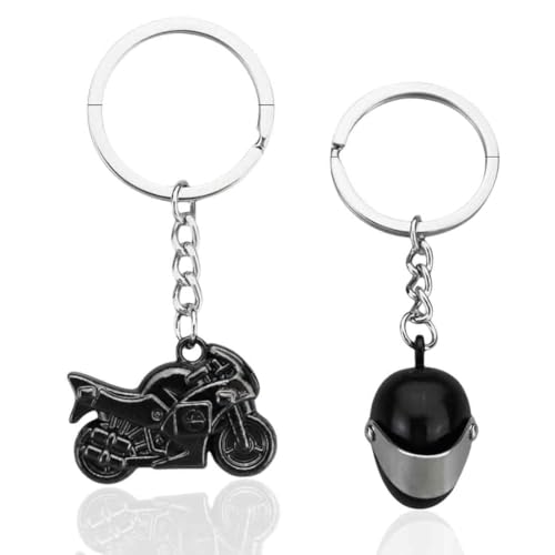 AFCJLTO Juego de 2 Llavero de motocicleta,Llavero de casco de moto, Llavero de metal para moto de la decoración de la llave del coche,Para los fanáticos de los coches de carreras y motos