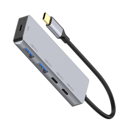 Hub USB C de aluminio con 2 puertos USB-C y 2 USB-A de 10 Gbps y carga rápida PD 100W