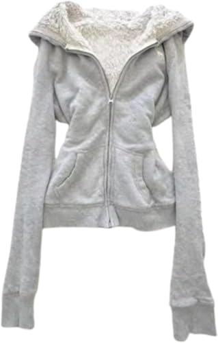 Fur Jacket Y2k Zip Up Hoodie Emo Grunge Long Seleeve 2000s Clothes Leopard Zipper Hoodie Streetwear