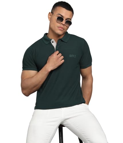 Image of INKKR Men Solid Polo Neck Cotton Blend Collar T-Shirt