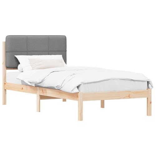 Gecheer Bettgestell mit gepolstertem Kopfteil Hellgrau 90 x 190 cm, Bettrahmen Holzbett Doppelbett für Wohnungen Schlafzimmer Gästehaus878014