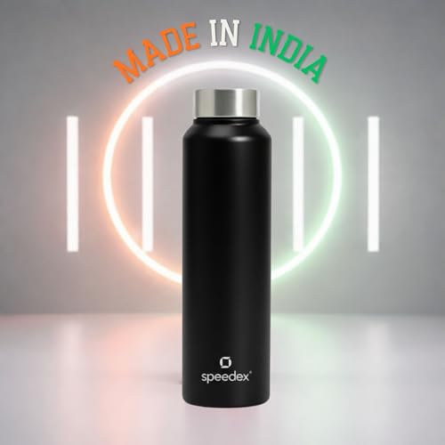 Image of Speedex Stainless Steel Water Bottle 1 Ltr, Leak Proof Screw Cap, BIS Approved 1000 ml Metal Bottle For Daily, Office, School, Gym, Travel Use for Men, Women, Kids, Adults, Black, Set of 1