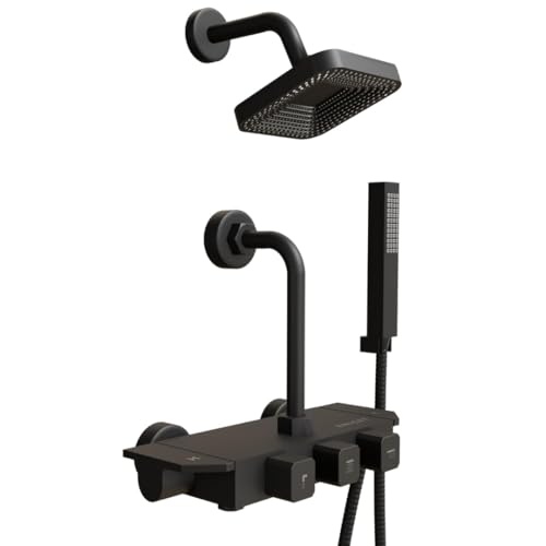 ENICET Wall Mixer for Bathroom 3 in 1 - With Shower & Hand Shower - Heavy Metal Build with Storage Space for Essentials - 190mm L Bend Provision for S