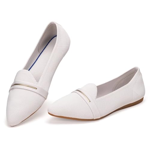 Image of Frank Mully Women's Casual Loafer Flats Slip On Loafer Shoes Comfortable Knit Flat Shoes Classics Pointy Toe Loafer Flats,for Work,Travel