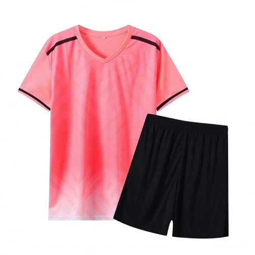 Fiohiros Fußballtrikot Kinder Set Sport Schnell Trocknende Sportsachen Trikot für Kinder Fussball Trikot Set Trainingsanzug Shorts und T-Shirt (Rosa 10-11 Jahre)