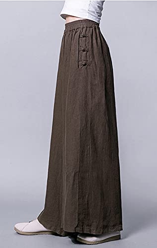 chouyatou Women's Baggy Elastic Waist Chinese Frog Button Wide Leg Linen Pants4