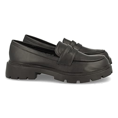 shoes&blues.es 62602-Mocasin Plano para Mujer, Comodos, con Antifaz en el Empeine, Primavera Verano 2022. Talla 36 Negro Cover