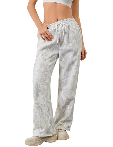 Women Baggy Camo Pants Wide Leg High Waist Drawstring Camouflage Sweatpants Fleece Jogger Pants with Pockets