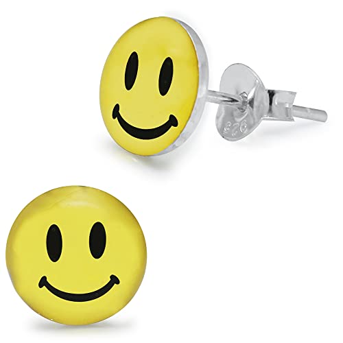 Smiley Face Logo 925 Sterling Silver Stud Earring. Sold by Pair