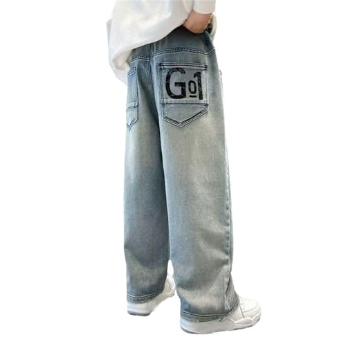 Jean baggy garçon 8 ans avec poches style cargo rétro en denim uni
