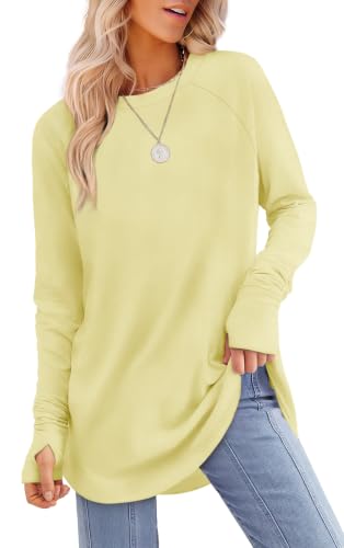 Image of XIEERDUO Womens Tunic Tops to Wear with Leggings Long Sleeve Thumb Hole Shirts Crew Neck Curved Hem