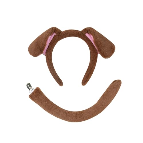 hatleues 犬耳カチューシャセット ソフトぬいぐるみ耳 2/3/4 個/セット ヘアフープ 綿充填 コスプレ衣装アクセサリー 大人 子供用 鼻尻尾 蝶ネクタイ付き c