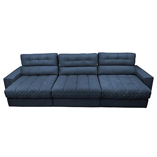 Sofá Retrátil e Reclinável com Molas Ensacadas Cama Inbox Master 3,22m Tecido Suede Azul
