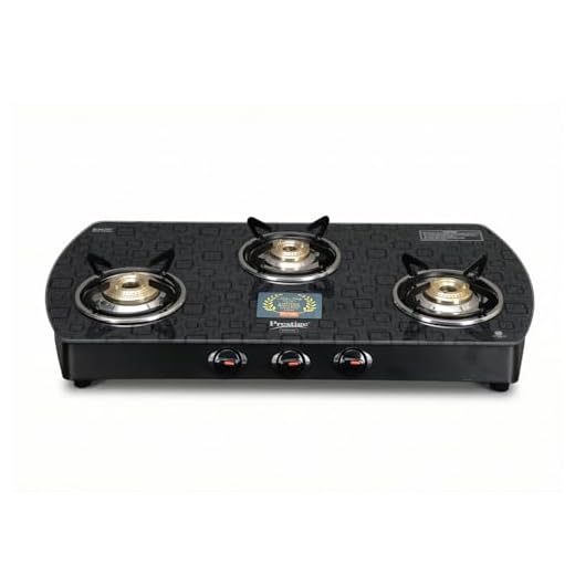 Prestige Premia Schott Glass-Top GTS 03L (D) (Black) 3 Brass Burner Gas Stove | Black | Ergonomic Knob | SABAF Gas Valves | Individual Pan Support | Tri-Pin Burners