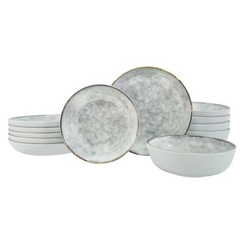 TP Juego de vajilla de 12 piezas, juego de platos de melamina con cuencos y platos, servicio de cena para 6, irrompible y ligero, color gris