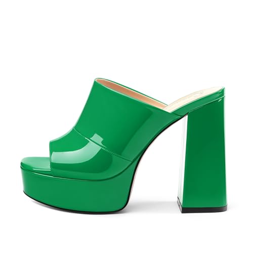 Image of Women Square Open Toe Platform Chunky Heel Slide Sandals | Slip On High Heel Dress Sandals, Elegant Formal Footwear For Wedding Club Evening Party Events