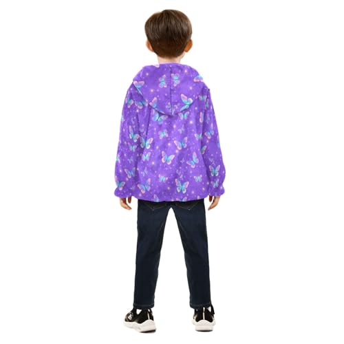 CHIFIGNO Butterflies Purple Toddler Boys Winter Coat, Boys Hooded Jacket Soft for Fall Winter Spring 3T4