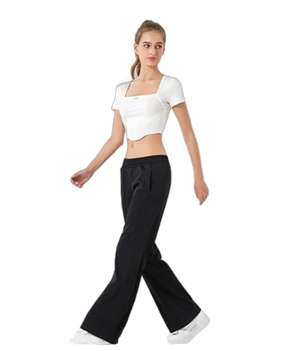 Women's Elastic Waisted Jeans High Waisted Wide Leg with Pockets, Soft Breathable Cotton Blend4
