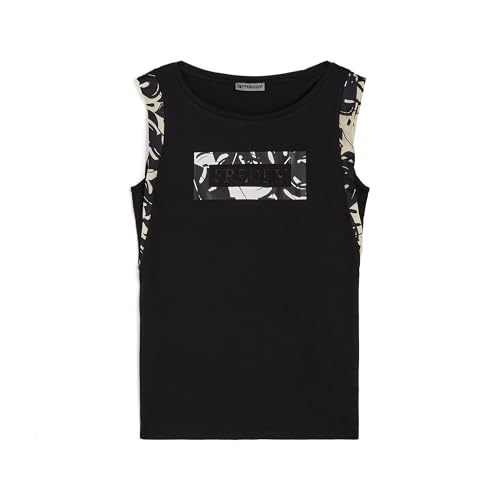 T-Shirt pour Femmes FREDDY en Viscose avec Imprimé Tropical Noir et Blanc Taille Large