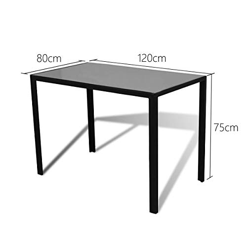 IDS Online 7 Pieces Modern Glass Dining Table Set Faxu Leather With 6 Chairs Black.