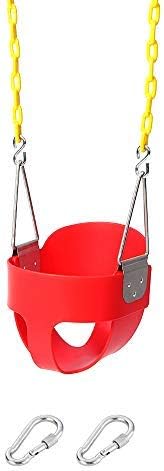 Take Me Away High Back Full Bucket Toddler Swing Seat with Yellow Coated Swing Chains Fully Assembled - Heavy-Duty Swing (Red)
