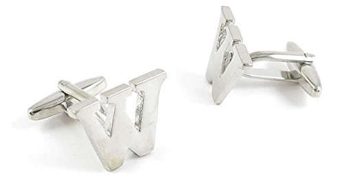 1 Par de Mancuernillas Hombre Letra W Plata y Blanco