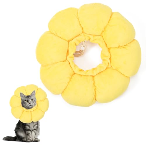 Collare Gatto Collare Elizabethan Collare per Gatti Morbido Collare Regolabile Collare per Recupero Animali Domestici Protezione da Leccare e Graffi Dopo Operazioni (Giallo, M)