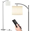 SUNMORY Dimmable Floor Lamp with Remote Control?Lamp for Living Room Stepless Color Temperature and Brightness, Standing Lamp for Bedroom and Office with 1H Timer?Nickel Floor Lamp with Linen Shade