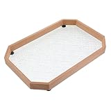 BinZyronic 装飾トレイ 木製八角形ガラス花柄 – お茶やコーヒーのサービングに最適 多機能ディナートレイ (29.5X19.5CM)