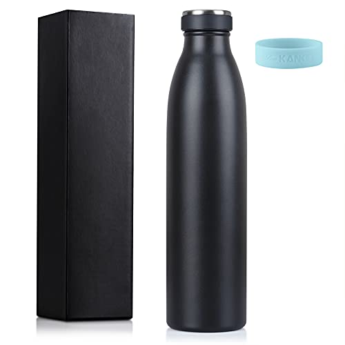 Love-KANKEI Vacuum Insulated Thermal Flask, Travel Flask, Water Bottle, Double Walled Stainless Steel and BPA Free, 24 Hours Cold, 12 Hours Hot Drinks, Water, Coffee, Milk(750ML,Black)