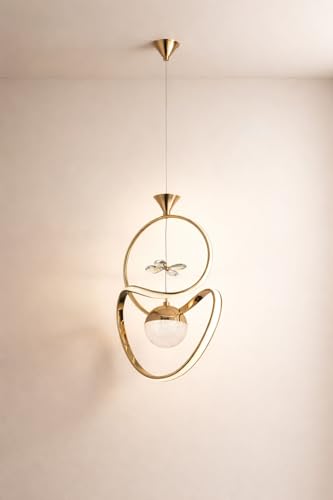 Image of Modern Gold Finish Energy Saving Led Globe Pendant Hanging with 3 Different Color Mode (Warm White, Cool White, Neutral White) for Bedroom, Living Room, Restaurants, Dining, Coffee Shop, Home