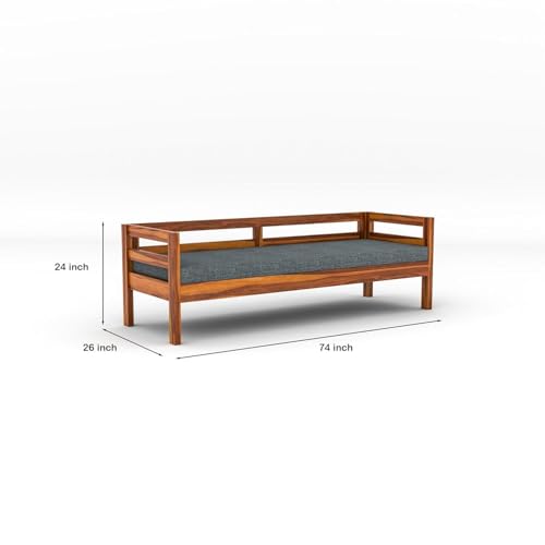Image of ONIJA Solid Sheesham Wood 3 Seater Sofa Cum Diwan Couch Bed for Living Room Bedroom Furniture Three Seater Sofa Wooden Diwan Sofa Settee for Home, Hall, and Office (Natural Teak Finish)