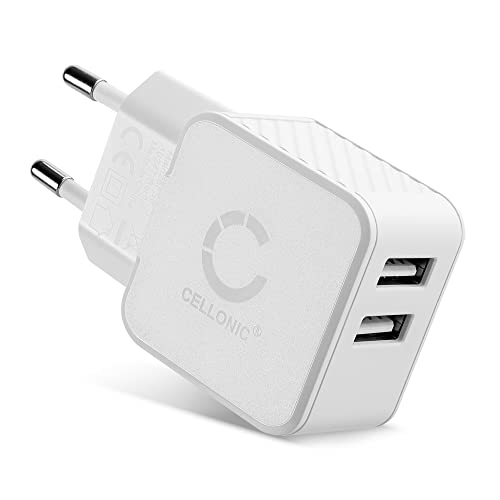 CELLONIC, USB Ladegerät – Doppel USB Netzadapter mit 2 Ports kompatibel mit Handy, Smartphone, Tablet, Powerbank & mehr – EU Stecker Schnellladegerät (17W, 3.4A)