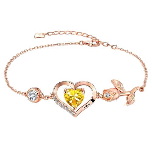 Image of 1CT Rose Heart Bracelet Moissanite Lab-Grown Sapphire Ruby Emerald&More 18K White Rose Gold Plated Anniversary Birthday Gift for Wife Girlfriend Mom Daughter Mothers Day Gift for Mom