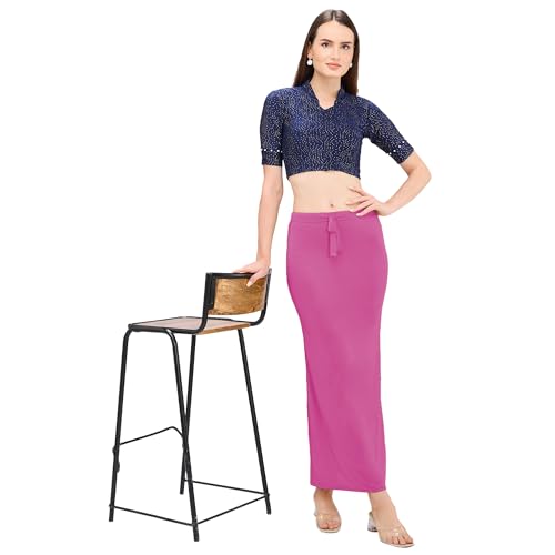 Image of DESI GIRL Satin Shimmer Stretchable Saree Shapewear Petticoat with Drawstring for Women | Mermaid fit Saree Petticoat with Side Slit for Easy Movement | Saree Shaper | Long inskirt