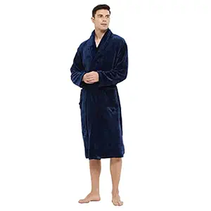 U2SKIIN Mens Fleece Robe Plush Collar Shawl Bathrobe(Navy,S/M)