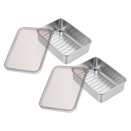 FUNNETOYU 2 Piezas Caja de Almacenamiento para Queso y Inoxidable de Recipiente para Refrigerador con Tapa Transparente Duradero y Práctico para Conservar Alimentos Frescos