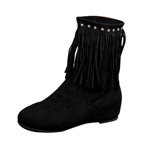 Generisch 2026 - Botines De Mujer Moda Con Flecos Tacón Bloque Botas Altas De Pantorrilla Zapatos Cómodos Invierno Casual Para Mujer, Negro , 42 EU