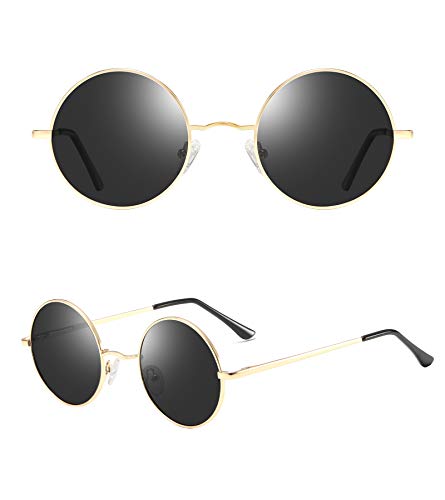 Nulooq Retro Round Polarized Sunglasses For Women Men, Metal Frame Circle Hippie Sun Glasses Uv Protection 48Mm (Gold/Gray) #TOP1