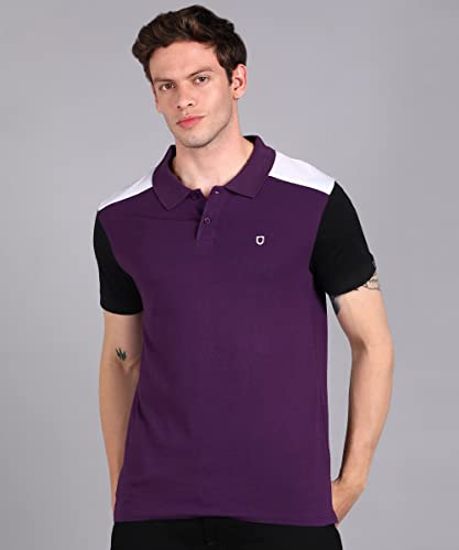 Image of Urbano Fashion Men's Colour-Block Slim Fit Half Sleeve Cotton Polo T-Shirt