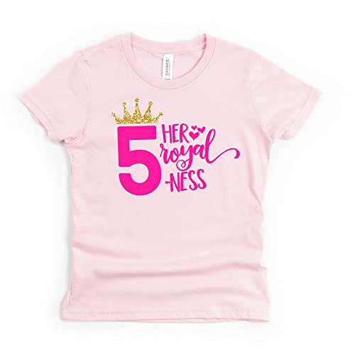 Her Royal Fiveness Birthday Shirt | Princess Shirt | Gift for 5 Year Old Girl (5T, Pink)