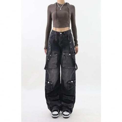 Dawery Y2K Women Black Vintage Streetwear Cargo Pants Baggy Jeans Pockets Straight Trousers Wide Leg Denim Oversize Clothes4