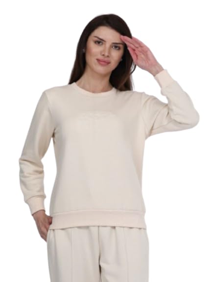 Women’s Cream Fleece Sweatshirt – Winter Warm Full Sleeve Pullover, Relaxed Fit, Round Neck Cozy Casual Top-image-41