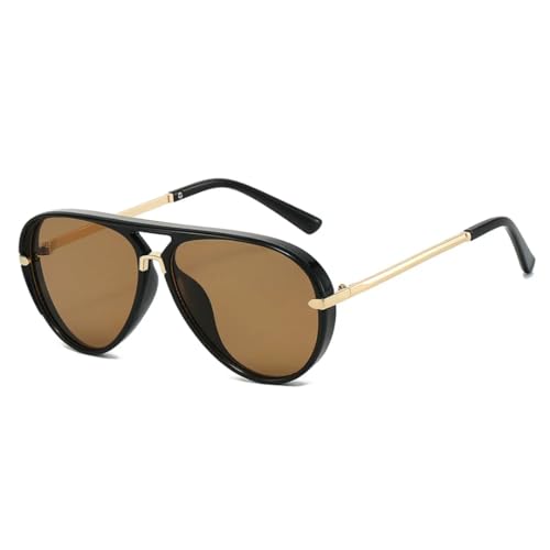 PYYLTTP Gafas de sol de moda con doble puente para mujer, de gran tamaño, estilo retro, color caramelo, con degradado, UV400, estilo punk para hombre (té negro)