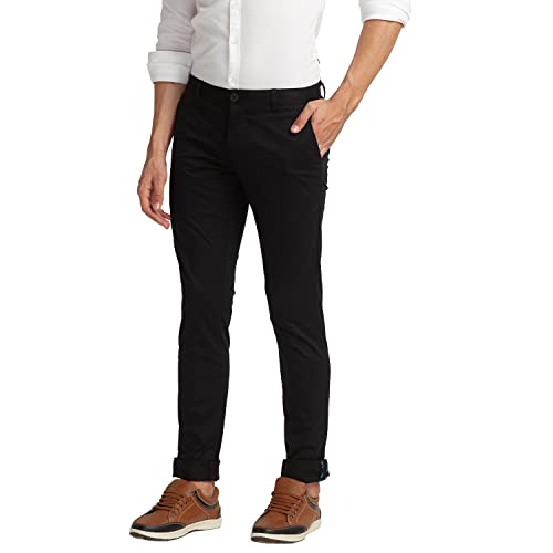 Image of Parx Men's Cotton Blend Plain+Dobby Pattern Low Rise Tapered Fit Flat Front Casual Trouser