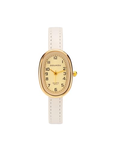 JSDDE Rétro Montre Quartz pour Femme avec Bracelet en Cuir, Montres Analogique Quartz Cadran Ovale Chiffres Arabes Vintage Montre Habillée Bracelet Cuir Fine...