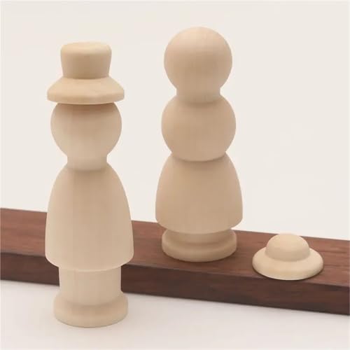 Poupée en bois à chevilles et chapeau inachevé lot de 10 pièces pour peinture - 7
