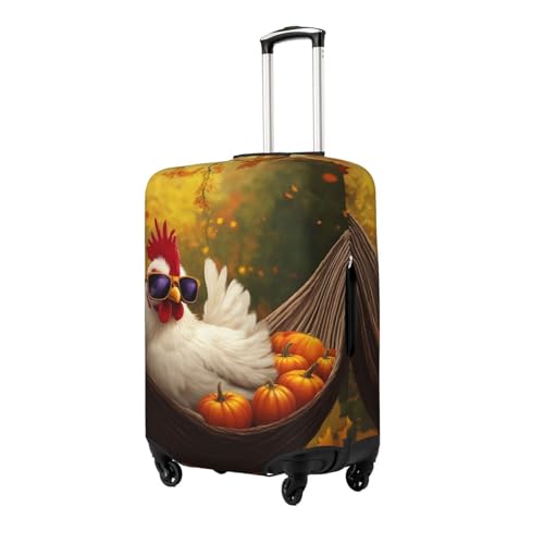 Autumn Rooster Pumpkin Hammock Luggage Cover Elastic Washable Protector Anti-Scratch Travel Suitcase Covers With Concealed Zipper For 18-32 Inch Luggage Medium2