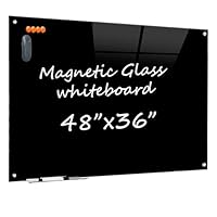 TWISBAY Glass Dry Erase Black Board - Magnetic Blackboard 48\"X36\" Frameless Whiteboard Clear Glass Boards with Super Strong Magnets, Wall Mounted for Office, Classroom and Home